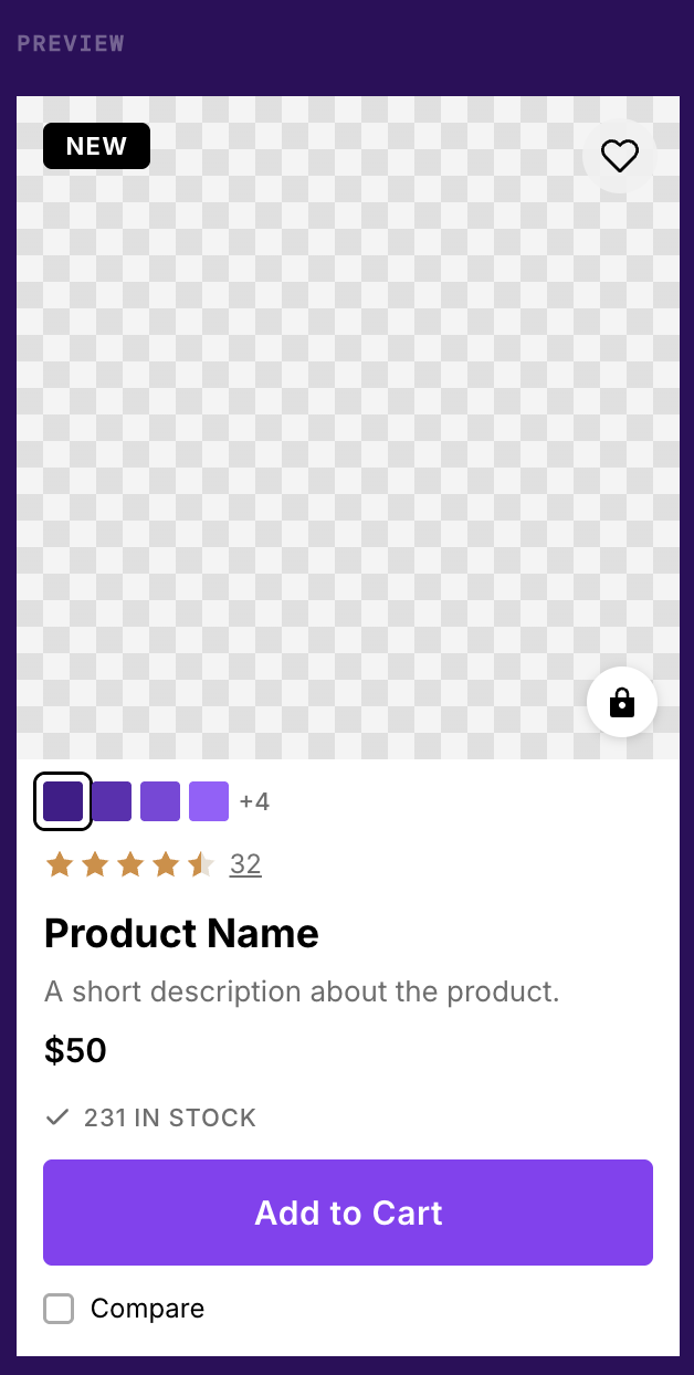 Product card demo preview